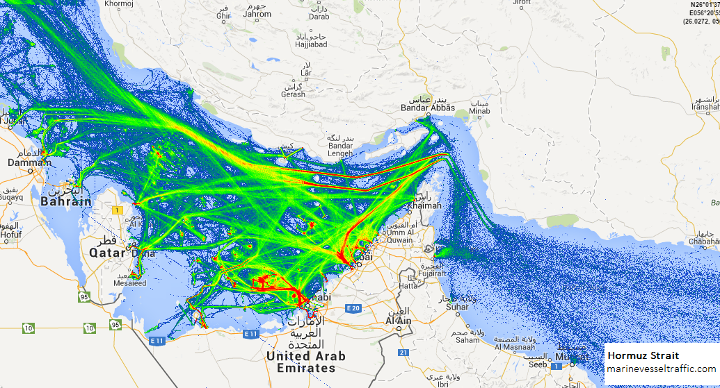 Live Marine Traffic, Density Map and Current Position of ships in HORMUZ STRAIT